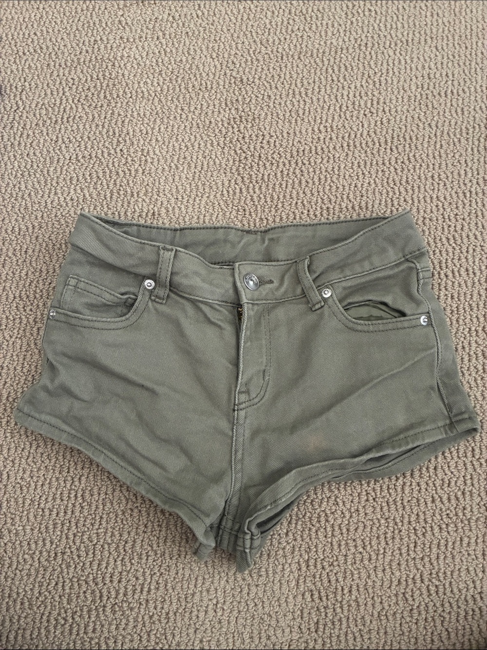 H&M Olive Green High Waist Denim Shorts